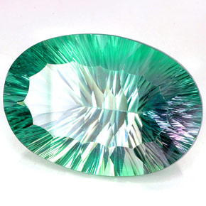 84.68캐럿 천연 멀티컬러 플루오라이트, 타원형 컷, 34.7×24.1 mm, IF