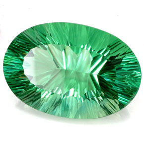 76.90캐럿 천연 일렉트릭 그린 플루오라이트, 타원형 컷, 32.7×22.1 mm, IF