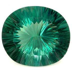 102.90캐럿 천연 일렉트릭 푸르스름한 그린 플루오라이트, 타원형 컷, 32.5×28.6 mm, IF