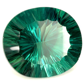 102.90캐럿 천연 일렉트릭 푸르스름한 그린 플루오라이트, 타원형 컷, 32.5×28.6 mm, IF