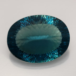 76.61캐럿 천연 일렉트릭 녹청색 플루오라이트, 타원형 컷, 32.5×25 mm, VVS