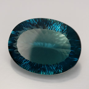 76.61캐럿 천연 일렉트릭 녹청색 플루오라이트, 타원형 컷, 32.5×25 mm, VVS