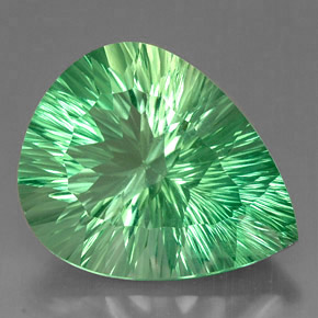 37.71캐럿 천연 일렉트릭 그린 플루오라이트, 배 모양, 25.4×20.3 mm, VVS