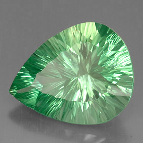 37.71캐럿 천연 일렉트릭 그린 플루오라이트, 배 모양, 25.4×20.3 mm, VVS