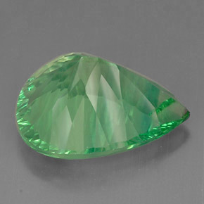 37.71캐럿 천연 일렉트릭 그린 플루오라이트, 배 모양, 25.4×20.3 mm, VVS