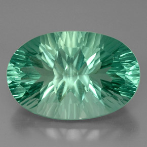 49.15캐럿 천연 일렉트릭 푸르스름한 그린 플루오라이트, 타원형 컷, 28.8×19.3 mm, VVS