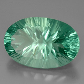 49.15캐럿 천연 일렉트릭 푸르스름한 그린 플루오라이트, 타원형 컷, 28.8×19.3 mm, VVS