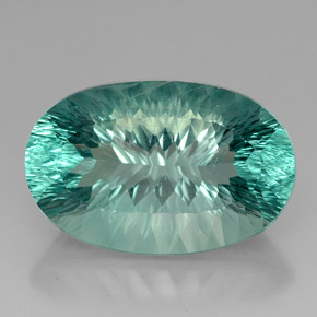 67.26캐럿 천연 일렉트릭 푸르스름한 그린 플루오라이트, 타원형 컷, 31.4×20.3 mm, VVS
