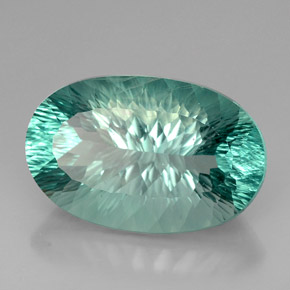 67.26캐럿 천연 일렉트릭 푸르스름한 그린 플루오라이트, 타원형 컷, 31.4×20.3 mm, VVS