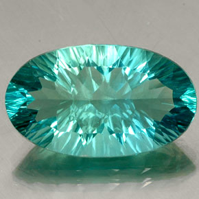 27.89캐럿 천연 일렉트릭 푸르스름한 그린 플루오라이트, 타원형 컷, 26.2×15.5 mm, VVS
