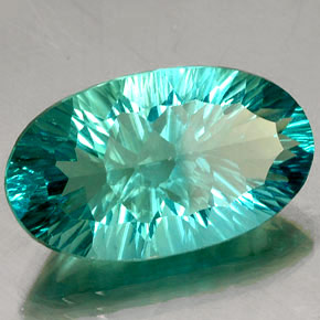 27.89캐럿 천연 일렉트릭 푸르스름한 그린 플루오라이트, 타원형 컷, 26.2×15.5 mm, VVS