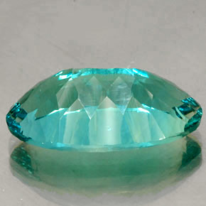 27.89캐럿 천연 일렉트릭 푸르스름한 그린 플루오라이트, 타원형 컷, 26.2×15.5 mm, VVS