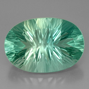 48.96캐럿 천연 일렉트릭 그린 플루오라이트, 타원형 컷, 28.4×19.7 mm, VVS-VS