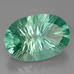 48.96캐럿 천연 일렉트릭 그린 플루오라이트, 타원형 컷, 28.4×19.7 mm, VVS-VS
