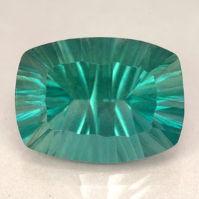 22.87캐럿 천연 일렉트릭 푸르스름한 그린 플루오라이트, 쿠션 컷, 20.2×15 mm, VVS-VS