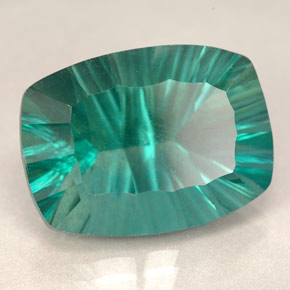 22.87캐럿 천연 일렉트릭 푸르스름한 그린 플루오라이트, 쿠션 컷, 20.2×15 mm, VVS-VS