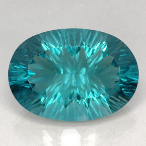 47.22캐럿 천연 일렉트릭 녹청색 플루오라이트, 타원형 컷, 27.5×19.5 mm, VVS