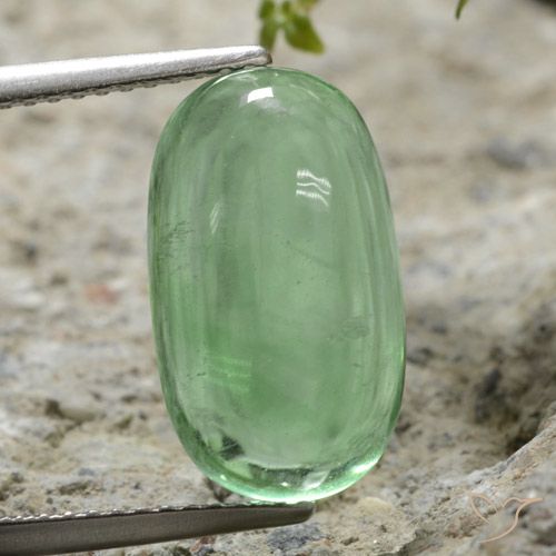 7.35ct 자연스러운 연한 초록색 형석, 타원형, 투명한