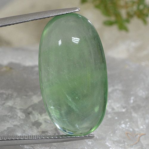 27.65ct 자연스러운 따뜻한 녹색 형석, 타원형, 투명한