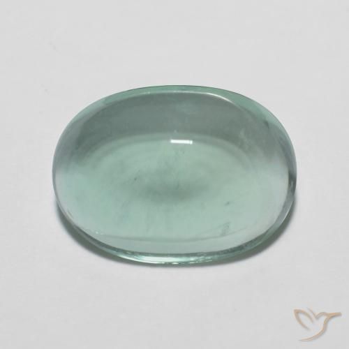 7.09ct 자연스러운 매우 밝은 청록색 형석, 타원형, 투명한
