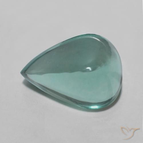 5.39ct 자연스러운 초록빛이 도는 파란색 형석, 배 모양, 투명한