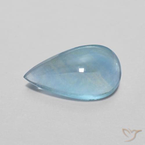 2.11ct 자연스러운 하늘색 녹색 형석, 배 모양, 투명한