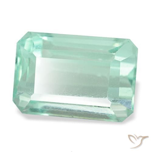 9.24캐럿 천연 푸르스름한 그린 플루오라이트, 에메랄드 컷, 12.8×8.8 mm, VVS-VS