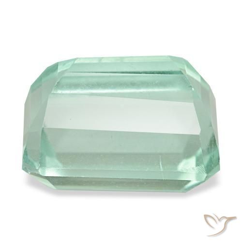 9.24캐럿 천연 푸르스름한 그린 플루오라이트, 에메랄드 컷, 12.8×8.8 mm, VVS-VS