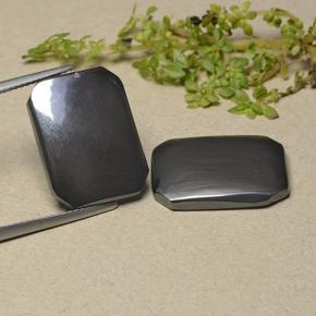 27.63캐럿 천연 블랙 그레이 적철광 보석, 에메랄드 컷, 불투명체