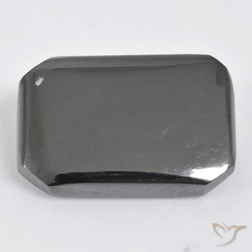 19.94ct 자연스러운 미디엄 그레이 적철광, 에메랄드 컷, 불투명체