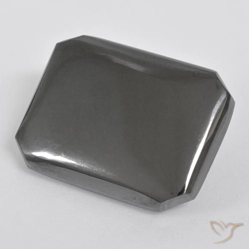 19.67ct 자연스러운 미디엄 그레이 적철광, 에메랄드 컷, 불투명체