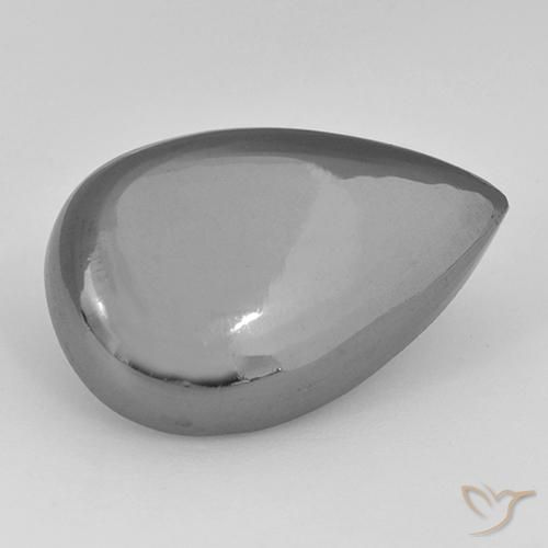 33.84ct 자연스러운 실버 그레이 적철광, 배 모양, 불투명체