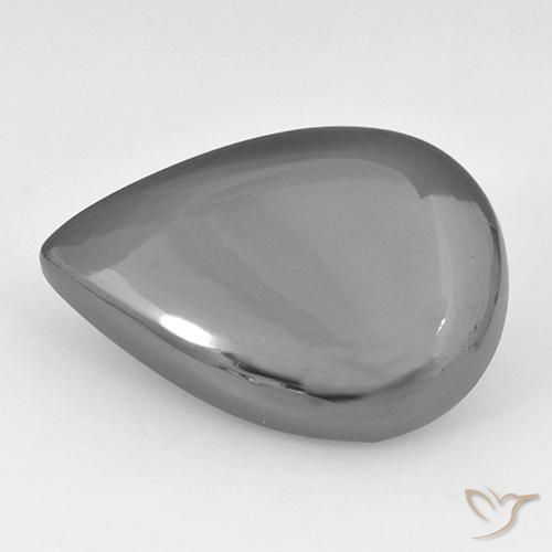 28.42ct 자연스러운 실버 그레이 적철광, 배 모양, 불투명체