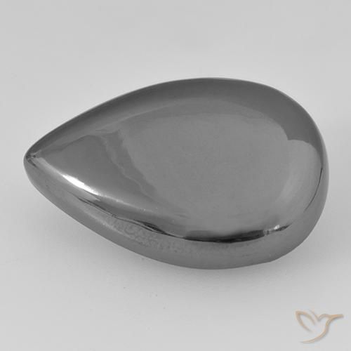 28.91ct 자연스러운 실버 그레이 적철광, 배 모양, 불투명체
