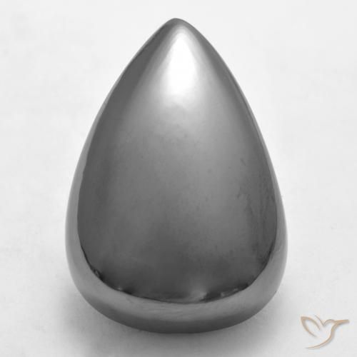 34.68ct 자연스러운 실버 그레이 적철광, 배 모양, 불투명체