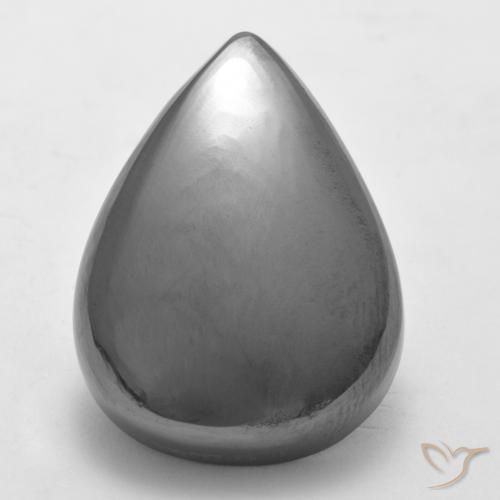 34.04ct 자연스러운 실버 그레이 적철광, 배 모양, 불투명체