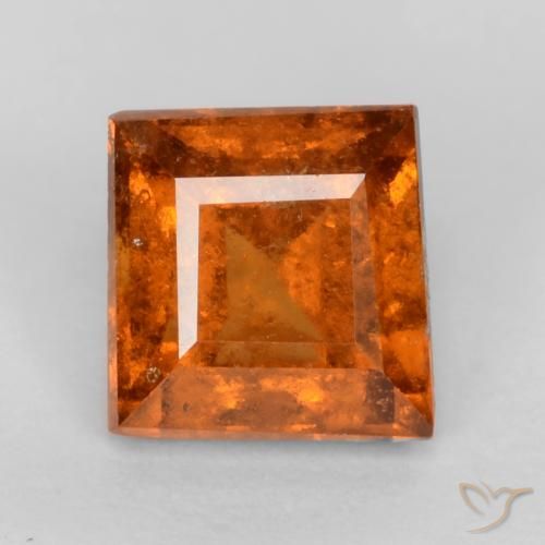 0.89ct 자연스러운 미디엄 다크 오렌지 헤소나이트 가넷, 정사각형, VS-SI