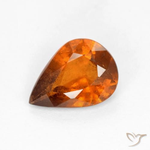 1.11ct 자연스러운 미디엄 다크 오렌지 헤소나이트 가넷, 배 모양, SI