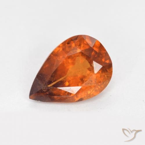 1.06ct 자연스러운 미디엄 다크 오렌지 헤소나이트 가넷, 배 모양, SI