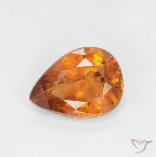 1.14ct 자연스러운 미디엄 다크 오렌지 헤소나이트 가넷, 배 모양, SI