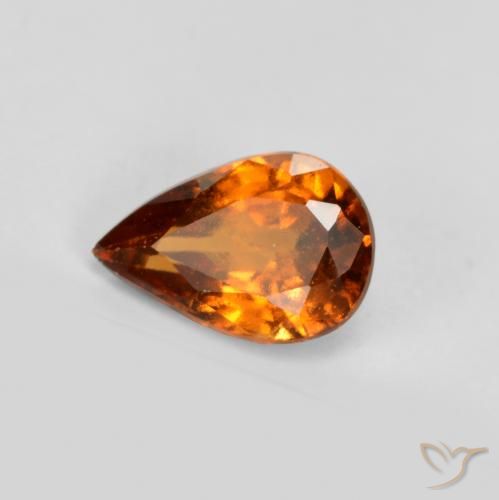 0.74ct 자연스러운 딥 오렌지 헤소나이트 가넷, 배 모양, VS-SI