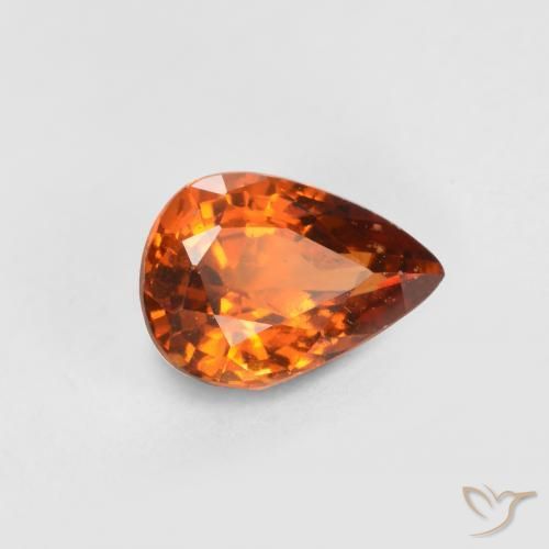 0.73ct 자연스러운 미디엄 다크 오렌지 헤소나이트 가넷, 배 모양, VS-SI