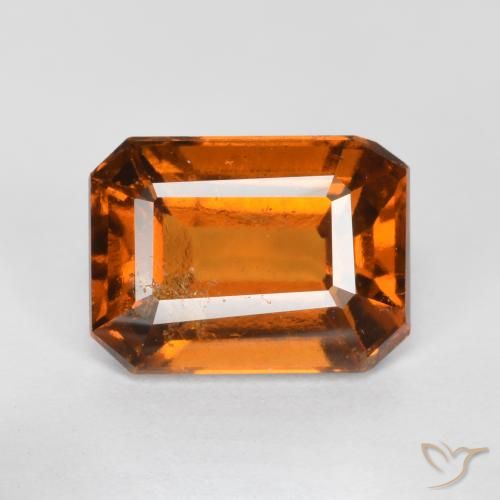 2.00ct 자연스러운 미디엄 오렌지 헤소나이트 가넷, 에메랄드 컷, SI