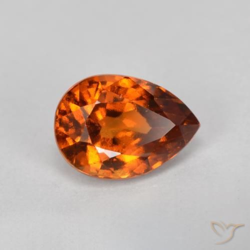 0.93ct 자연스러운 딥 오렌지 헤소나이트 가넷, 배 모양, VS