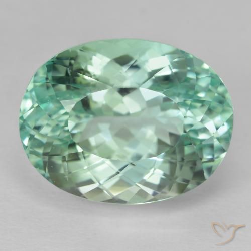 30.58ct 자연스러운 하늘색 녹색 히데나이트 원석, 타원형, VVS-VS