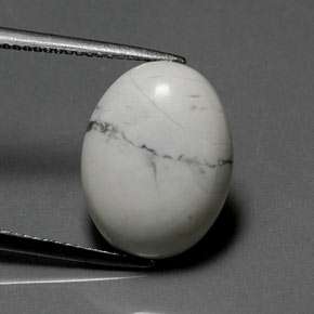 8.27캐럿 천연 회백색 하울라이트, 타원형 컷, 16.3×12.5 mm, 불투명체