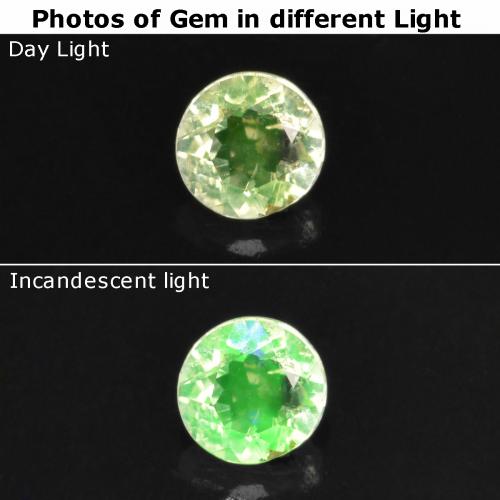 0.09캐럿 천연 연한 초록색 히알라이트 오팔, 라운드 컷, 투명한