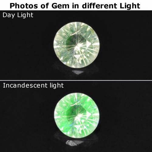 0.09캐럿 천연 연한 초록색 히알라이트 오팔, 라운드 컷, 투명한