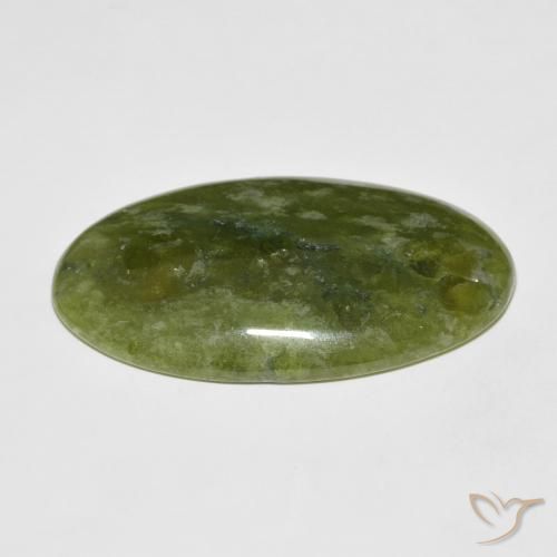 38.90캐럿 천연 어스 그린 이도크레이스, 타원형 컷, 36.4×20.8 mm, 불투명체