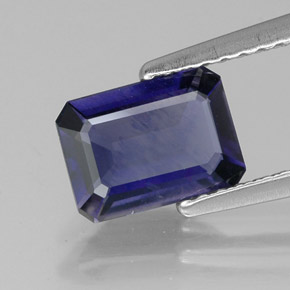 0.99캐럿 천연 바이올렛 블루 아이올라이트, 에메랄드 컷, 7.9×5.8 mm, VS